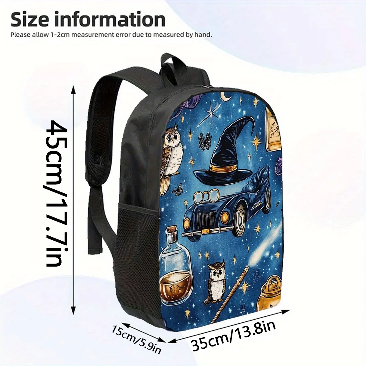 1 Magic Night Backpack - 17 "large capacity, durable and lightweight, with adjustable shoulder straps, vivid cartoon design