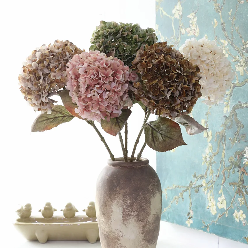 Flores artificiales de hortensia, decoración del hogar para fiesta de boda, decoración de mesa para habitación, regalo F1301
