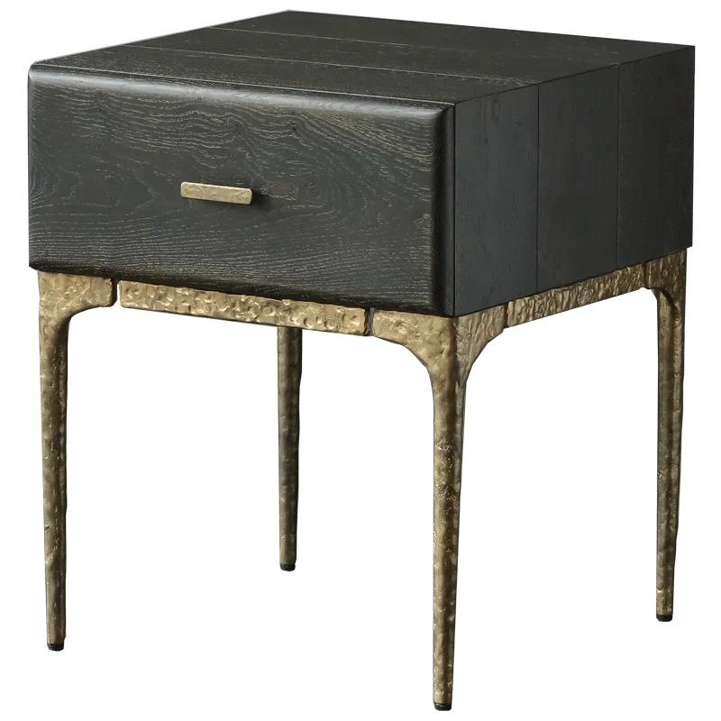 

Oak bedside table wrought iron retro furniture single draw bedside table 2 colors