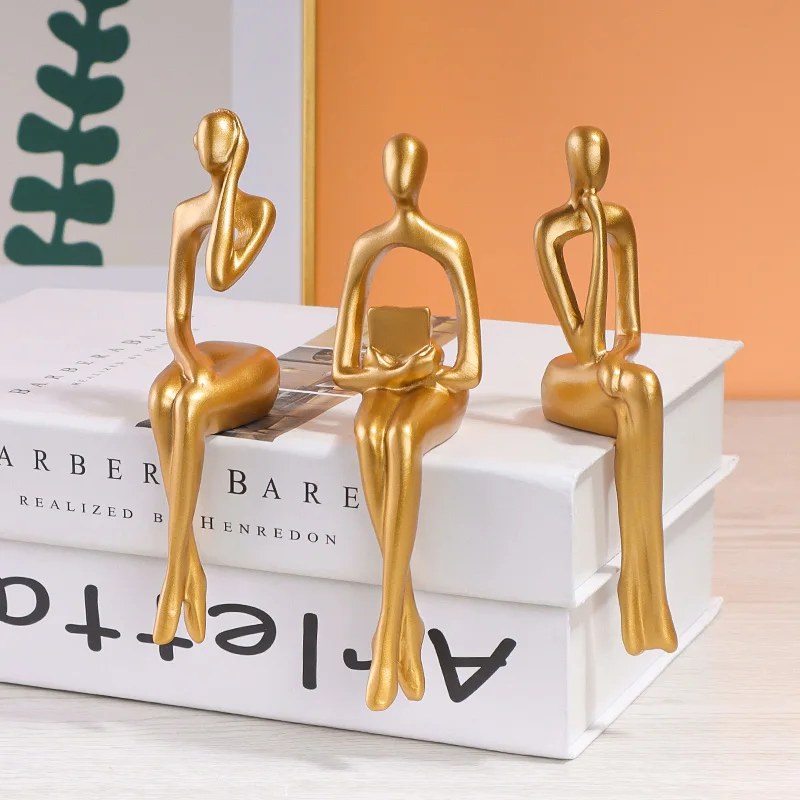 Three-piece Set of Art Figurines for Desktop Decoration, Suitable for Study Desk or Bookshelf Decoration