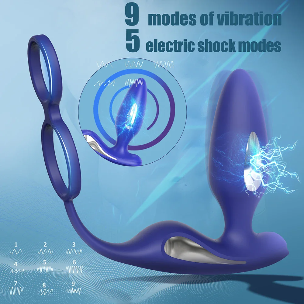 Electric Shock Anal Vibrator Butt Plug Male Prostate Massager Anus Vagina Stimulator Penis Cock Ring Sex Toys for Men Couples