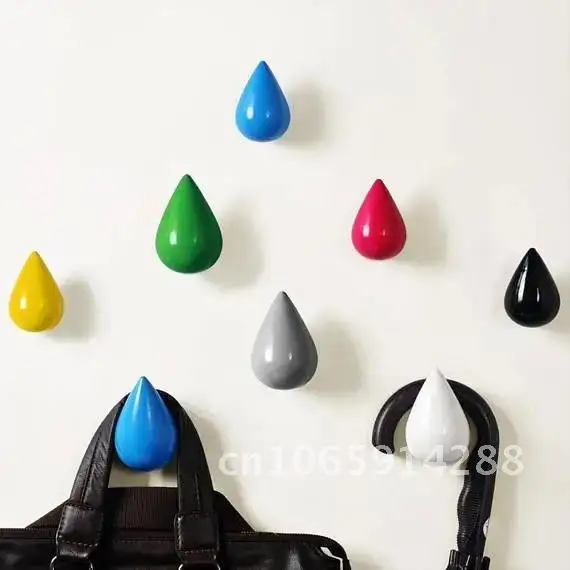 Raindrop Wall Hook Solid Wood Hook Decorative Wall Hanger White Blue Yellow Hanger Green Colorful Black Red Grey Coat Hook