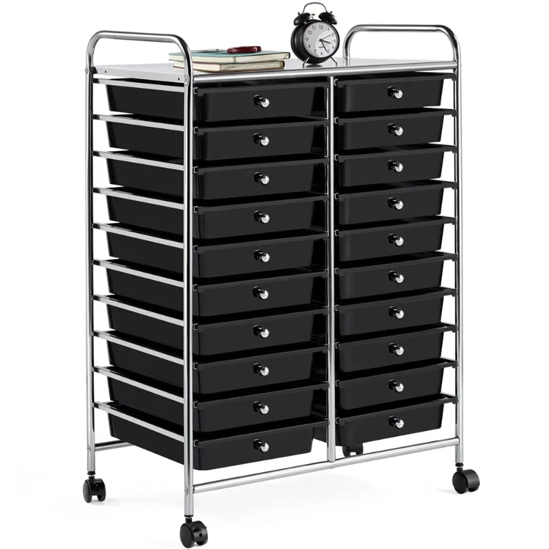 Smile Mart  Drawers Metal Frame Storage Cart Rolling Bin with Lockable Wheels, Blackstorage boxes  storage box