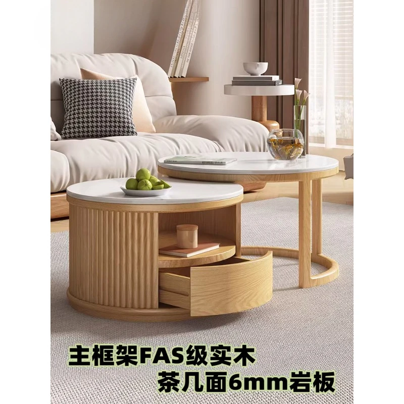 

Solid wood foldable size round coffee table, living room storage, expandable bedside table, modern and minimalist