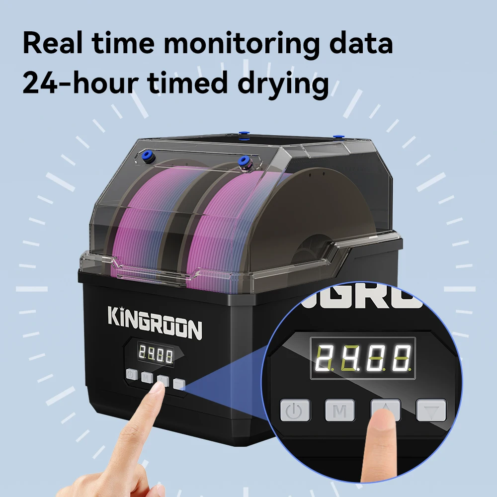 KINGROON 2 Rolls Filament Dryer Box Adjust Temperature 45°C-60°C Hot Air Circulation Filaments Dry Box For 3D Printer Accessory