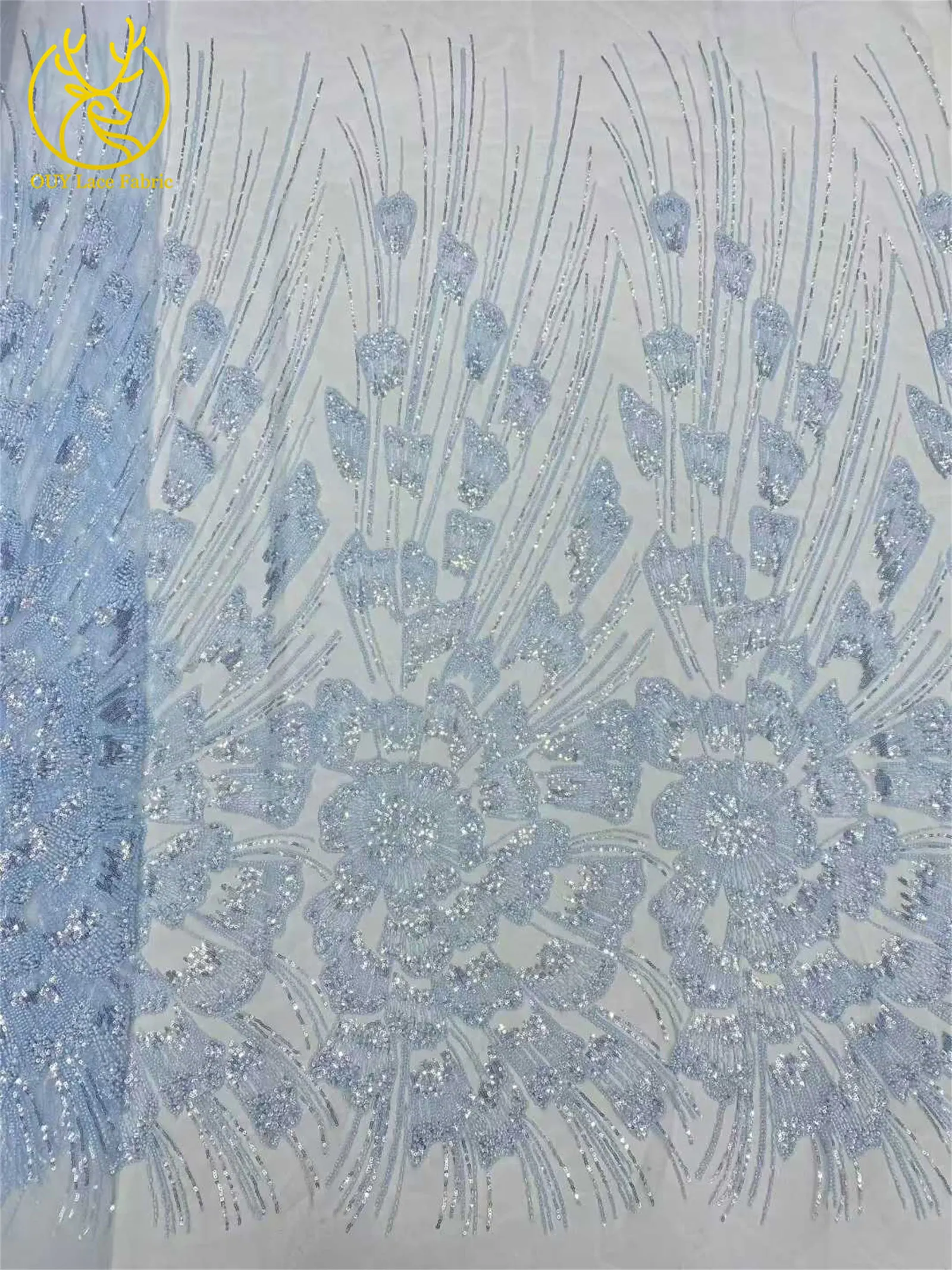 Luxuriöser Afrikanischer Pailletten-Perlen-Spitzenstoff 5 Yards Französischer Nigerianischer Tüll-Spitzenstoff Geeignet für Hochzeiten und Näharbeiten – Detail 9