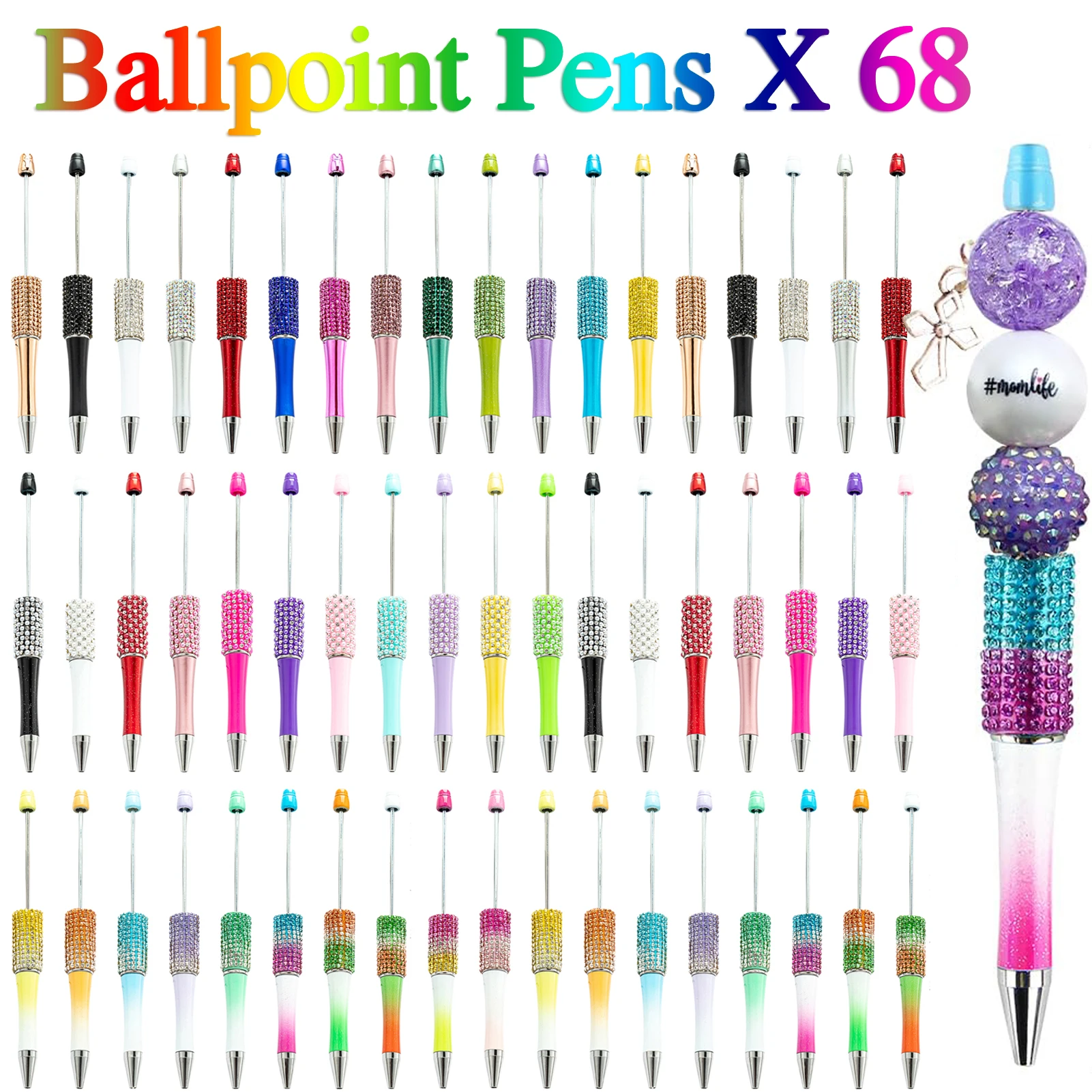 

68Pcs Beads Diamonds Beaded Pen Wholesale Creative DIY Plastic Glitter Beaded Ball Pen Diamond Beaded Pens for Writing