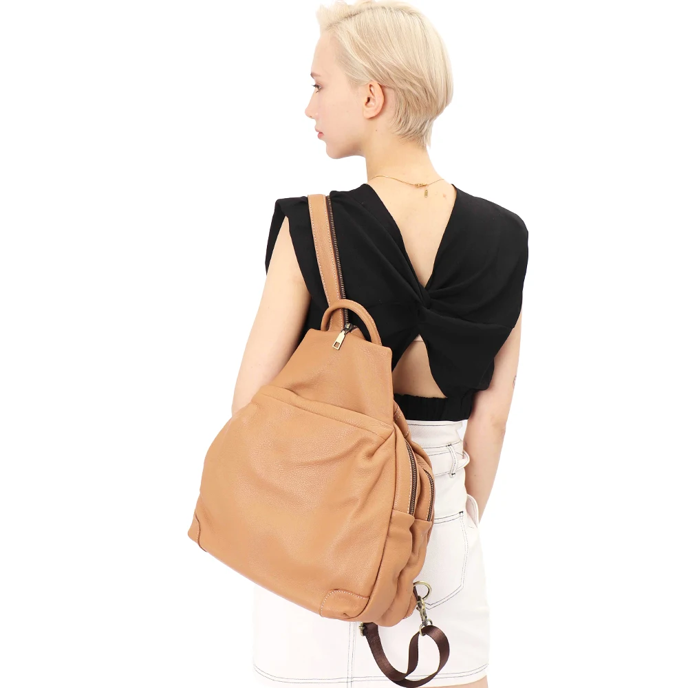 SC Functional Large Backpack Women Genuine Leather Casual Multi Pockets Shoulder Bags Roomy Daily Travel Holiday School Knapsack