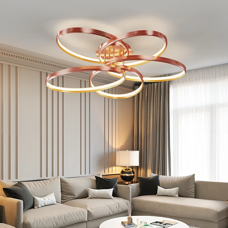 

Nordic Luxury Red Ring Living Room Chandeliers Led Home Circle Atmosphere Primary Lamp And Secondary Bedroom Room Ceiling Lamps