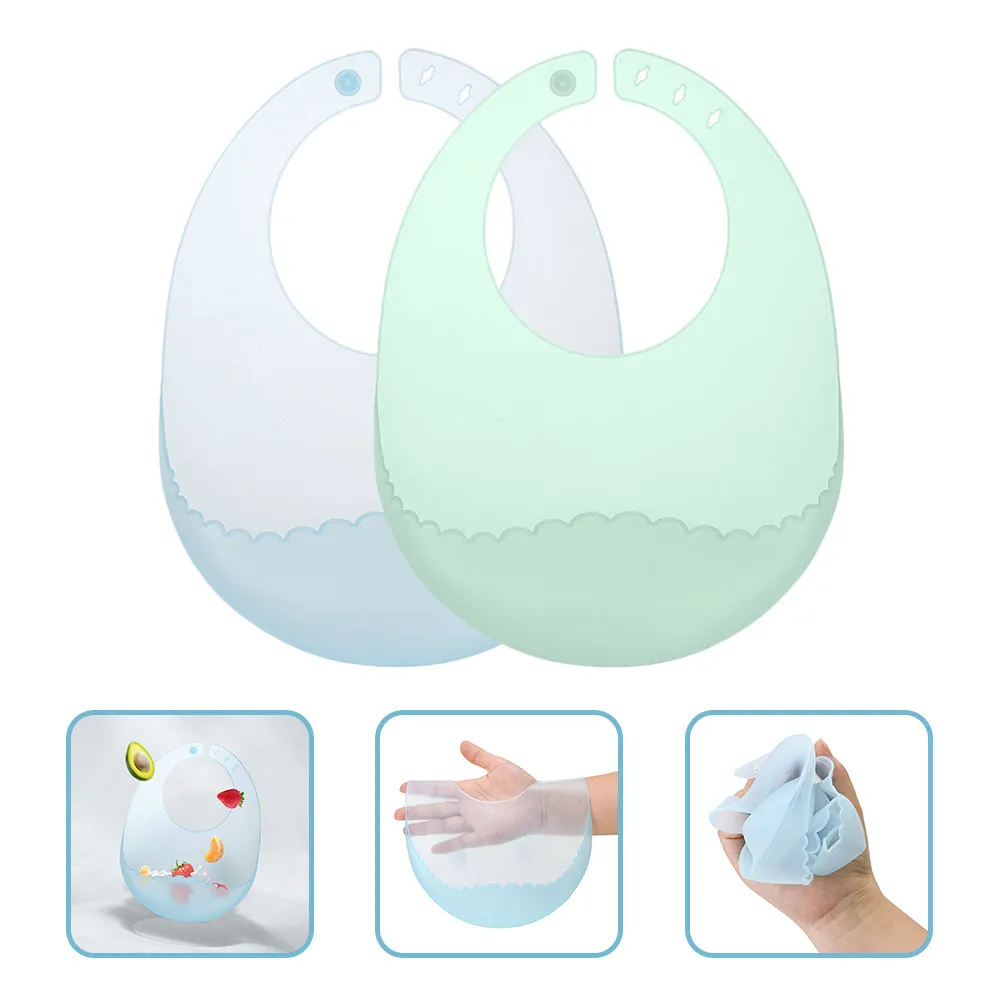 

2Pcs Soft Silicone Baby Bibs Portable Thin Stain-Free Feeding Bib with Adjustable Neck Fit for Infant Drooling Eating Baby