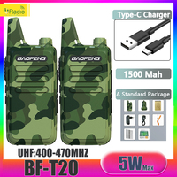 Baofeng BF-T20 5W Portable Mini Walkie Talkie Type-C Charging 1PCS/2PCS Camo Two Way Radios Upgrade Of BF-C9 KD-C1 For Kid’s Toy