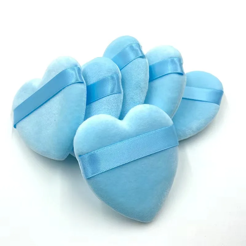 6pcs Reusable Love Heart Shape Velvet Powder Puff Face Makeup Sponge Cosmetics Soft Cotton Face Washable Sponge Puff