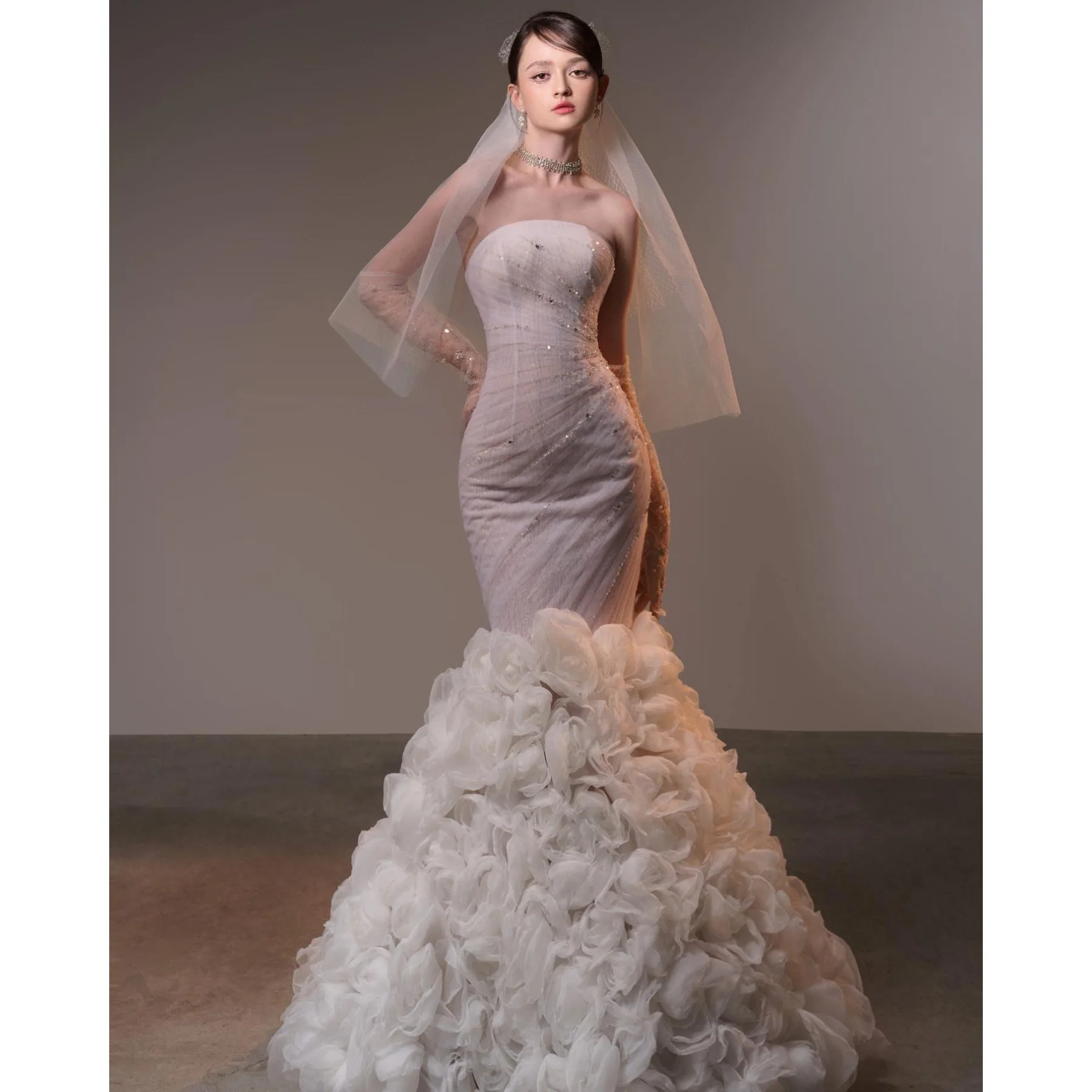 

ESBRIDE Bright Wedding Dress Luxury Women Evening Dress Princess Floral Strapless Wedding Dress for Women Bridal Ball Gown