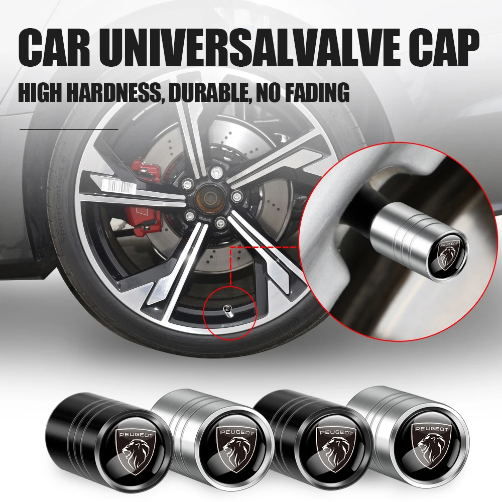 4Pcs Metal Car Wheel Tire Valve Caps Stem Cover Accessories for Peugeot 206 207 208 306 307 308 406 407 408 508 106 107 108 2008