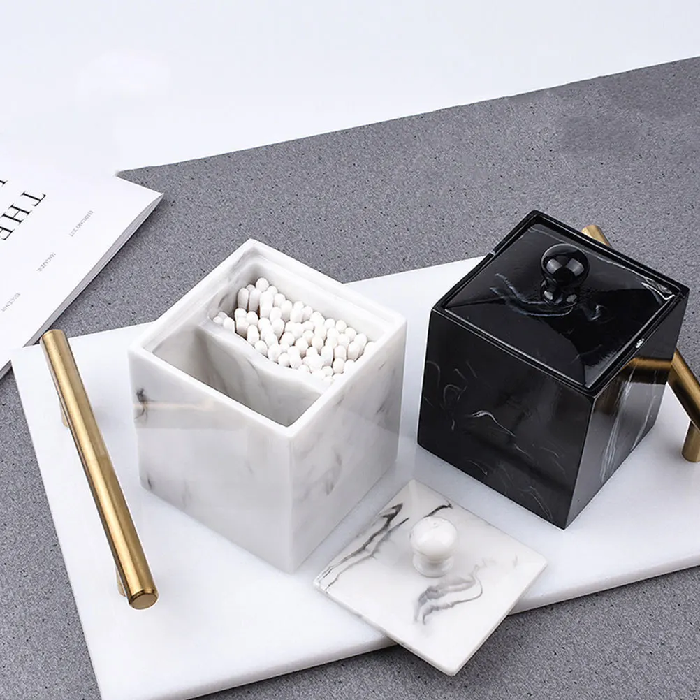 

1Pcs Resin Marble Grain Toothpick Holder Cotton Swab Storage Box for Makeup Pads Organizer Apothecary Jar Home Decor