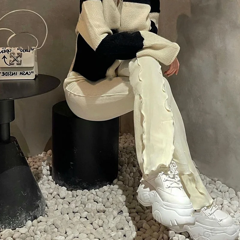 High Waist Bell Bottom Casual Pants Women's Vintage American Retro Micro Flared Hot Girl Street Style Long Pants Simple Design