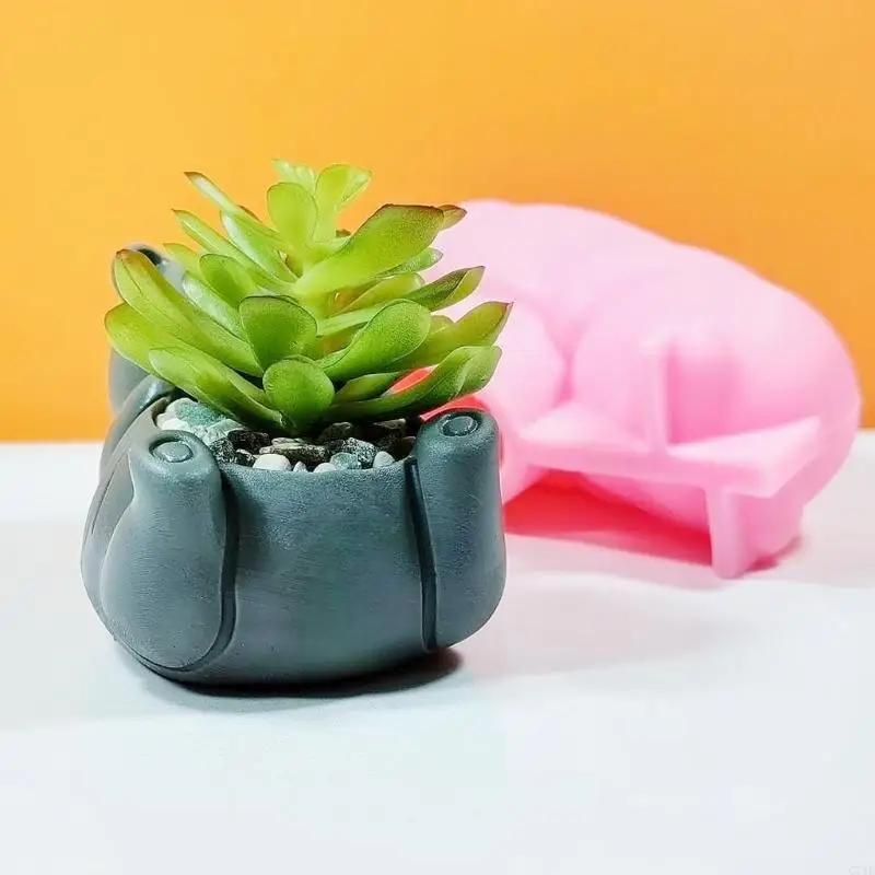 C71E Bear Flowerpot Epoxy Resin Mold Cây mọng nước Người giữ bê tông thạch cao Silicone Mold DIY Crafts Trang trí nhà