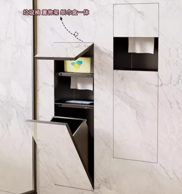 304 الفولاذ المقاوم للصدأ سلة المهملات المخفية الأنسجة مربع جدار خزانة معدنية مدمجة