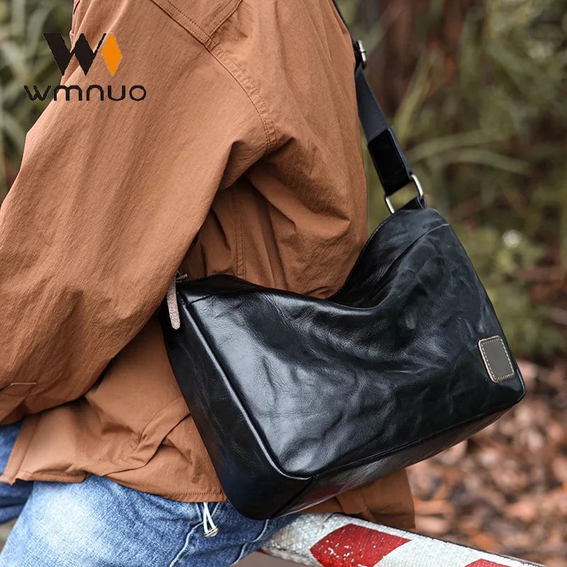 

wmnuo 2024 Shoulder Bag Men Horizontal Korean Real Cow Leather Handbag For Male Big Capacity Ipad Crossbody Messenger Bags