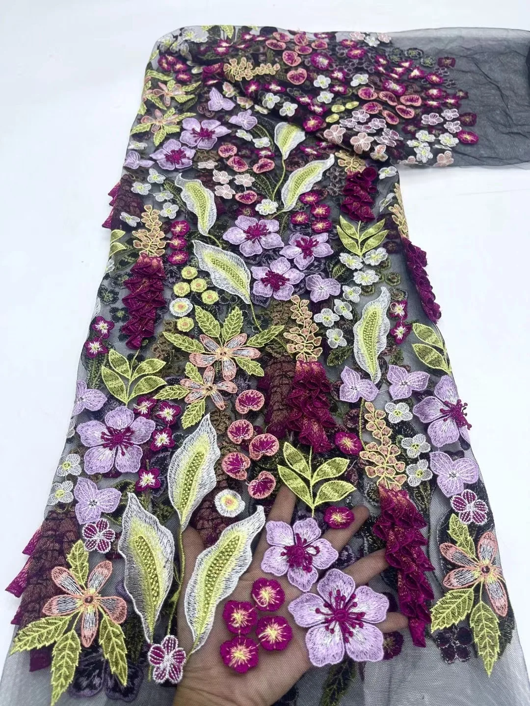 

High Quality Elegant French Mesh Embroidery Tulle 3D Flower Fabric African Nigerian Lace Fabric for Wedding Party Dress HHL6159