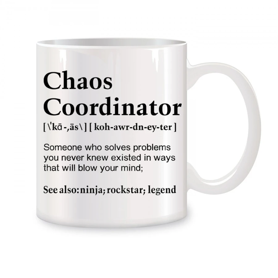 Chaos Coordinator Coffee Mug, Thank You Gift Idea for Coworker Boss Teacher Birthday Novelty Coffee Ceramic Tea Cups White 11 oz