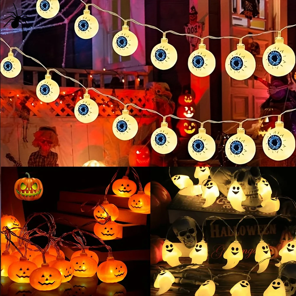 LED سلسلة أضواء الرعب مقلة العين اليقطين شبح LED سلسلة أضواء زاحف متوهجة الرعب جو أضواء هالوين ديكور الحفلات #1