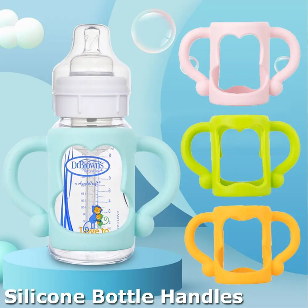 Universal Baby Bottle Handle Soft Silicone Wide Mouth Grip Safety Multicolor Heat Resistant Feeding Bottles Accessories