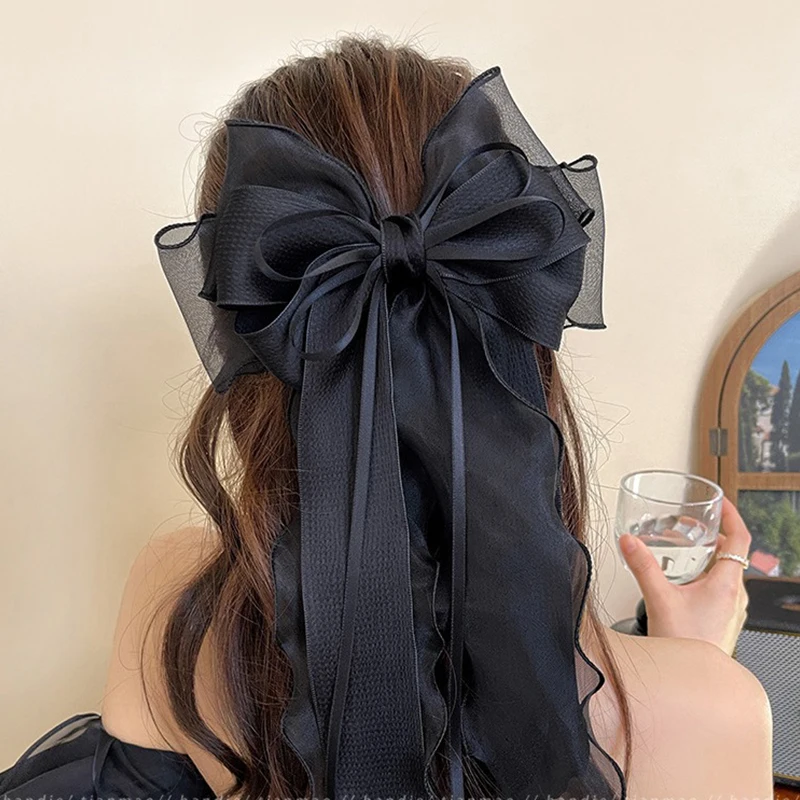 

1 шт., заколка для волос с белой сеткой и лентой-бабочкой для женщин, новинка весны и лета, высококачественная пружинная заколка для спины