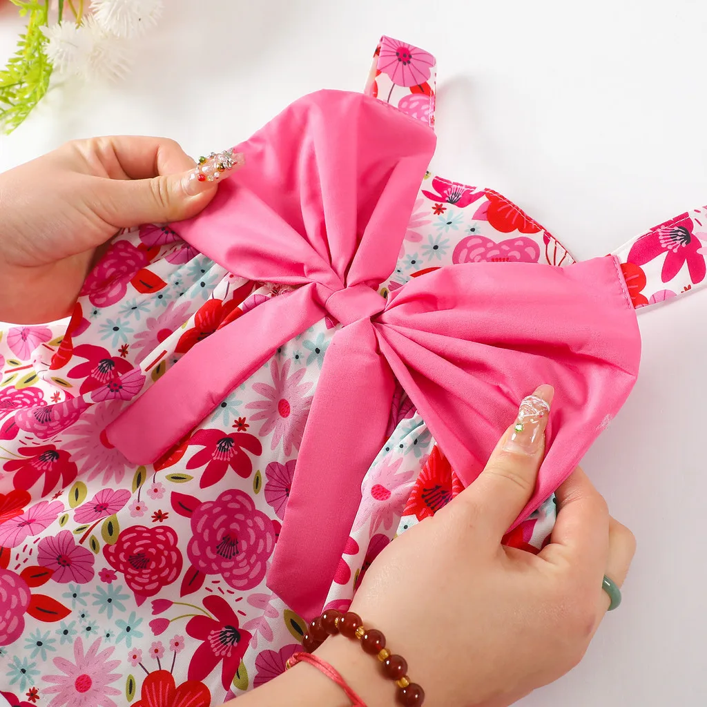 0-3 Years Dress for Toddlers Girl 2PCS Summer Clothes Set Sleeveless Floral Dress with Hat Baby Cute Beach Holiday Party Outfits