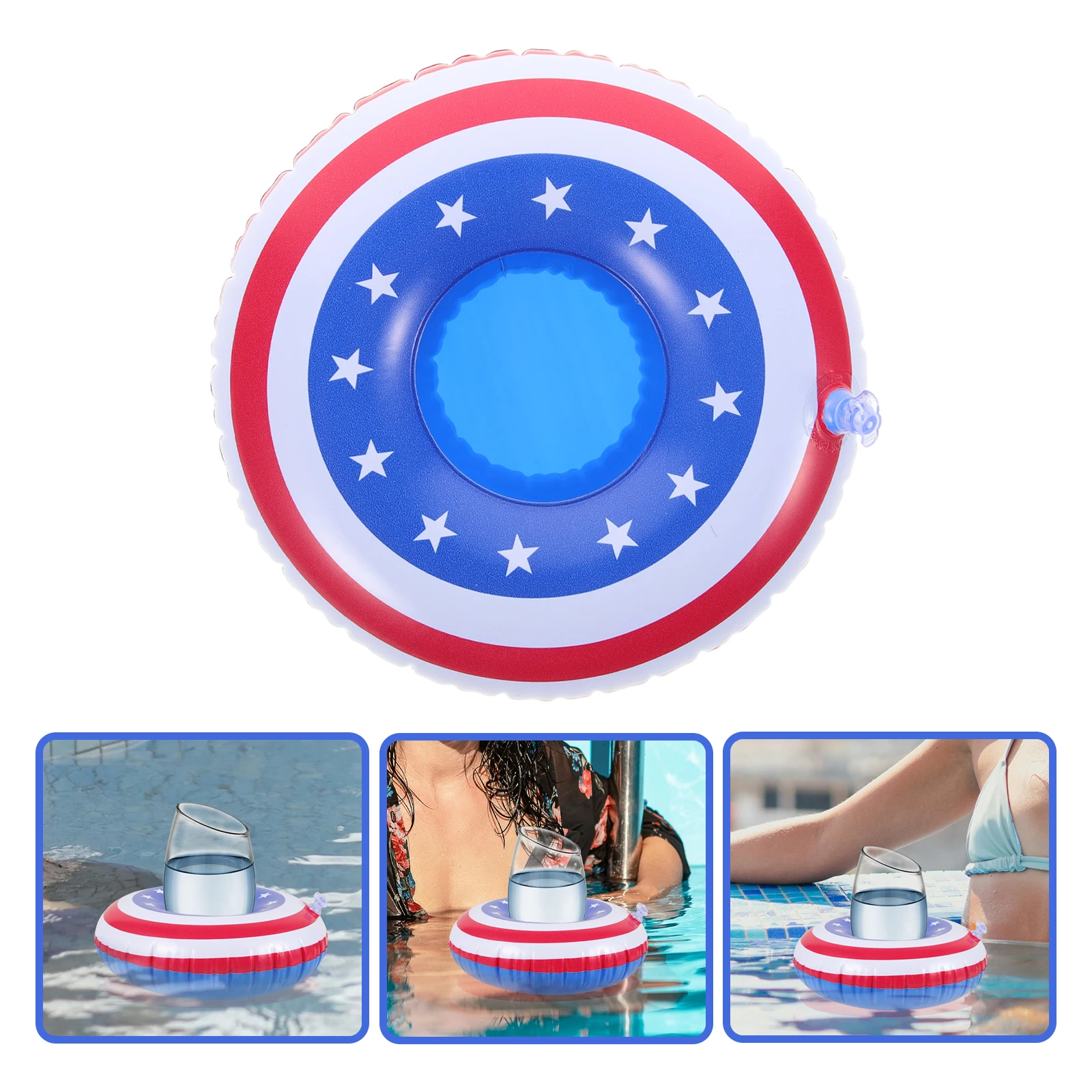 

4pcs Inflatable Drink Holder Pool Float Cup American Flag Reusable Pvc Beach Pool Party Supplies Tub Floating Beverage