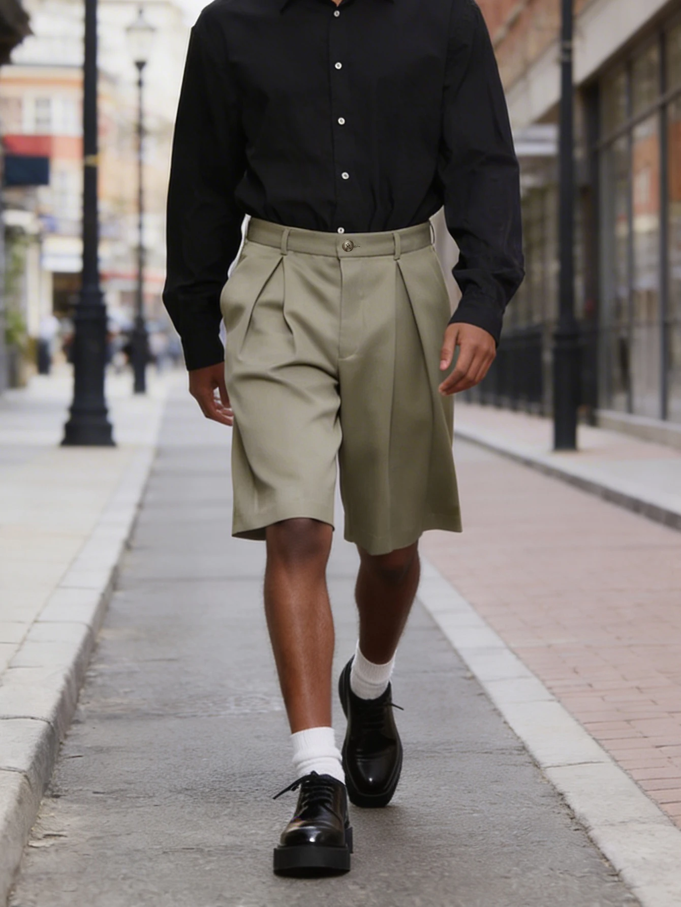 

2026 SS New Men's Solid Woven Suit Shorts, Italian Style, Button Pleated, Loose Straight Leg, Commuter , Belt Not Included