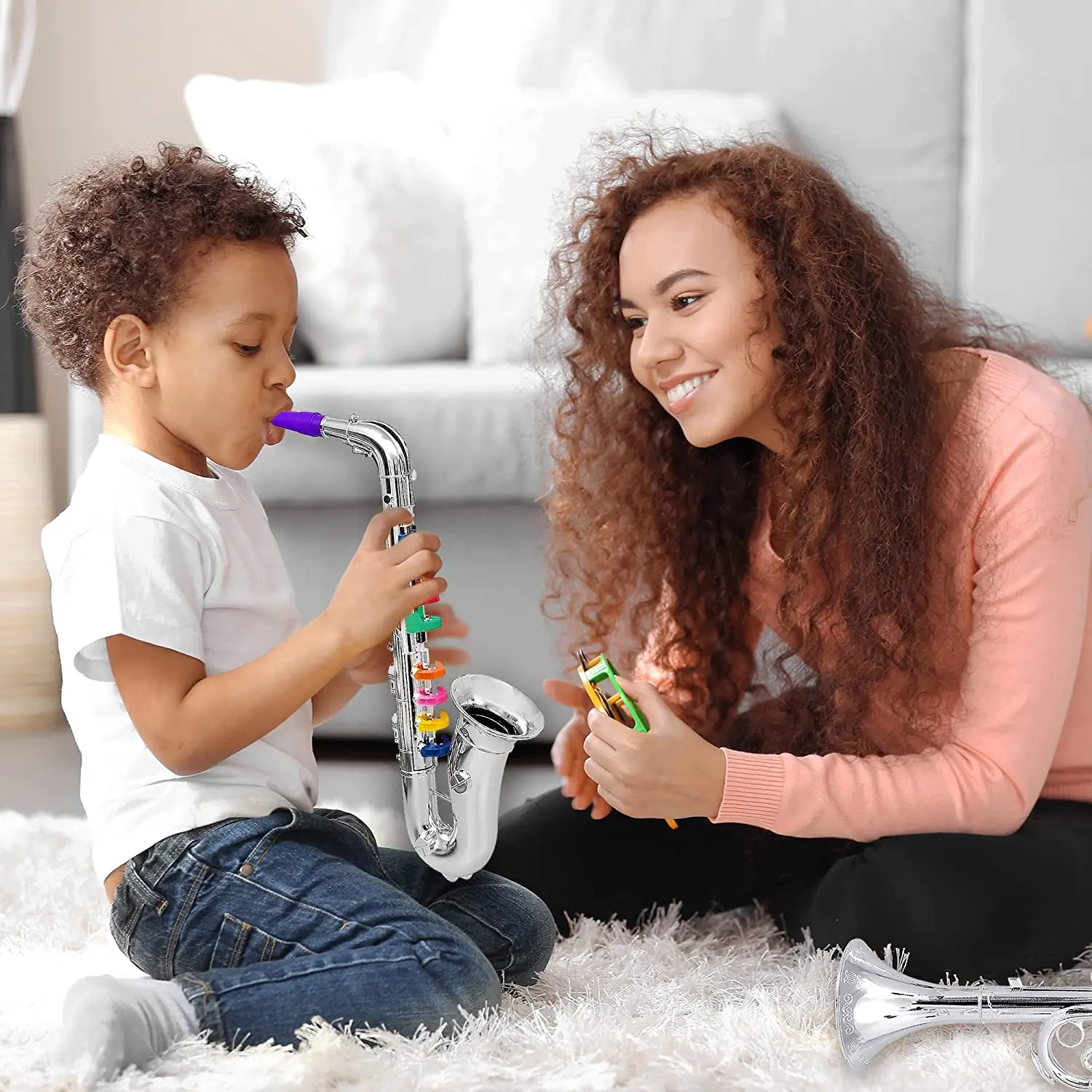 Toy Clarinet for Kids,Wind and Brass Musical Instruments for Toddlers,Toy Kids Clarinet with 8 Colored Coded Keys Teaching Songs