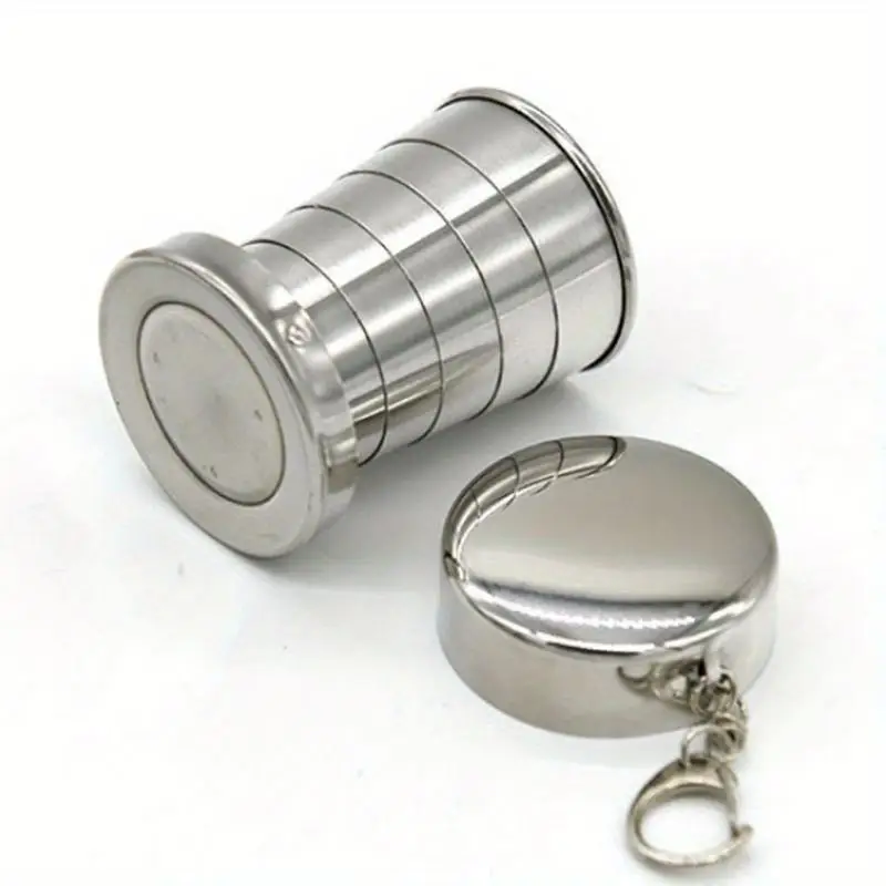 1Pc 75/150/250 ML Stainless Steel Folding Cup Keychain Retractable Teacup Portable Foldable Travel Drinkware