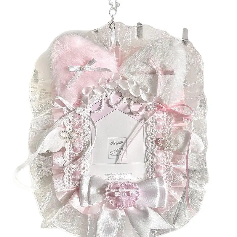 Süßer, niedlicher Plüsch-Spitzen-Fotokartenhalter, Anime-Lolita-Idol-Display, Fotokarten-Schutzhülle mit Schleifenanhänger, Taschen-Accessoire – Detail 6