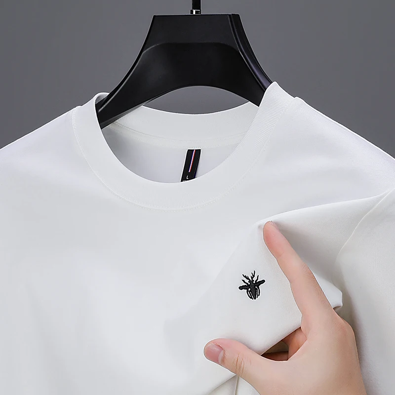 

Дизайнерская оригинальная мужская футболка с длинным рукавом с круглым вырезом и вышивкой на груди, мягкий дышащий хлопок, повседневный базовый топ, мужская одежда