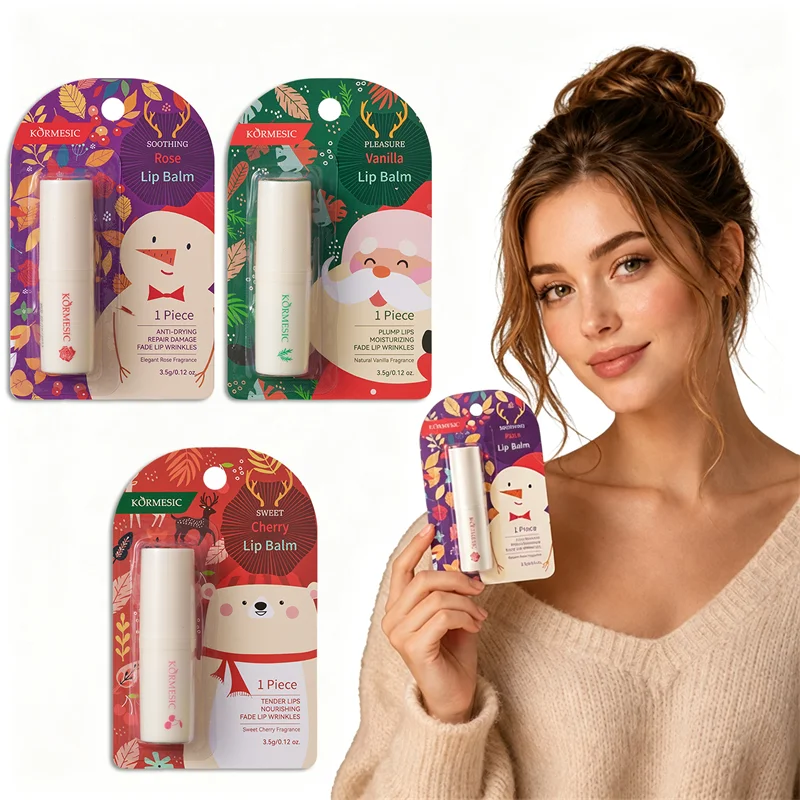 Autumn Winter Moisturizing Lip Balm Vanilla Cherry Rose Scents Festive Christmas‑themed Nourishing Lip Skin Care Holiday Gift