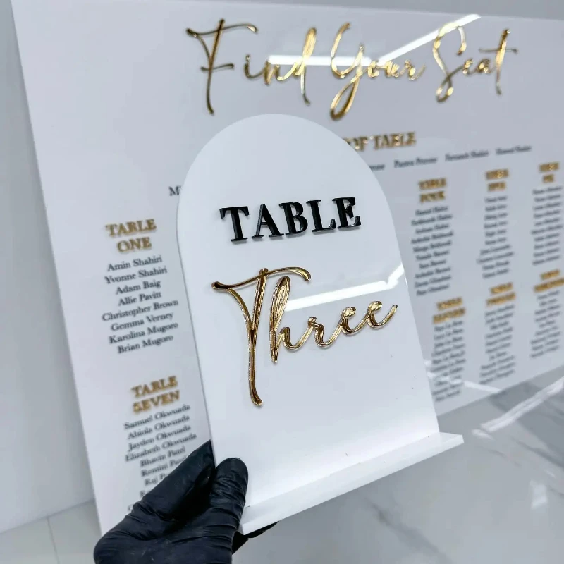 White Gold Table Number, Luxury Wedding, Acrylic Wedding Decor, Laser Cut, 3D Lettering, Gold Wedding Table Numbers With Stand