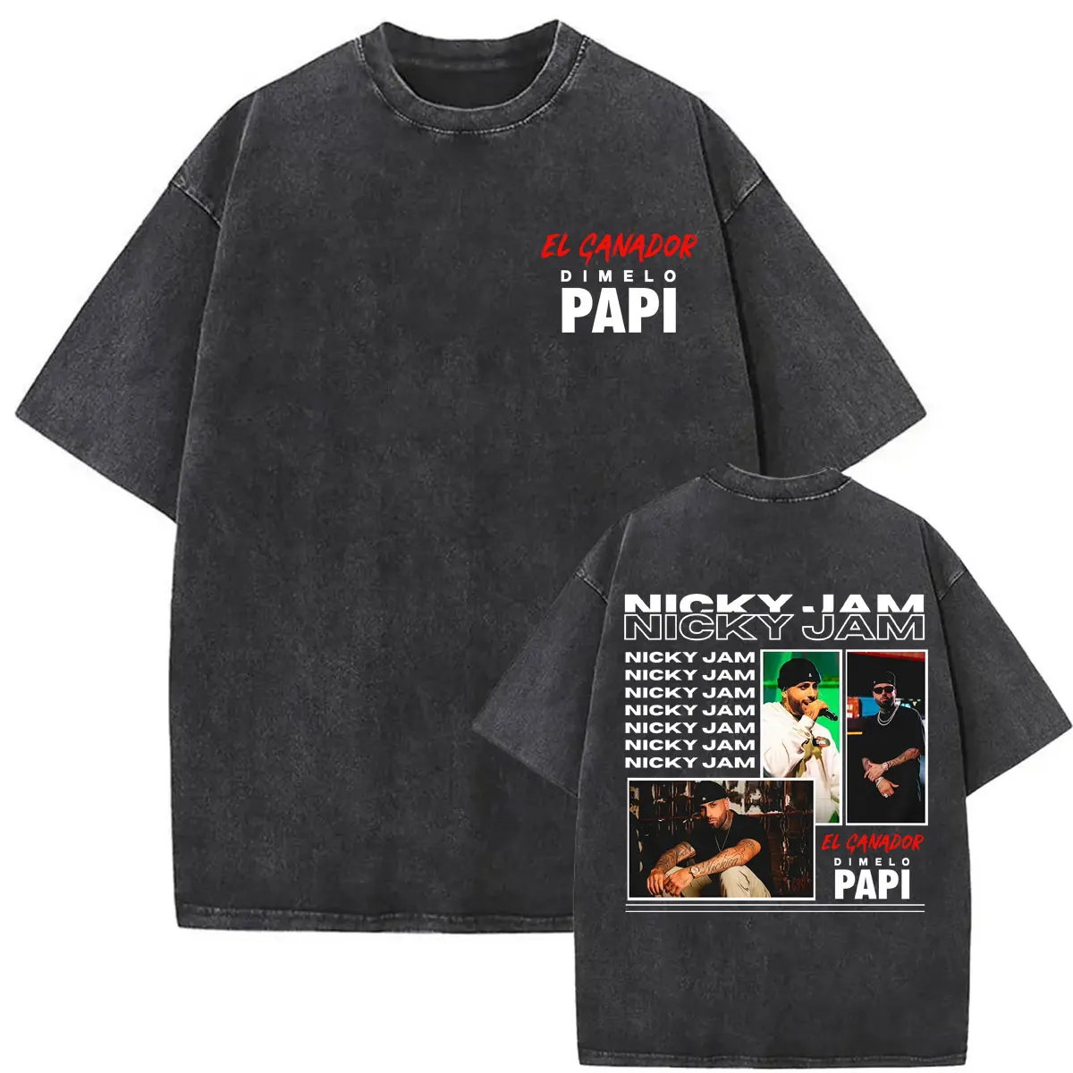 Camiseta Vintage Lavada Nicky Jam El Ganador Dimelo Papi, Camisetas de Moda Punk Hip Hop para Hombre y Mujer, Tops de Verano, Camiseta de Manga Corta