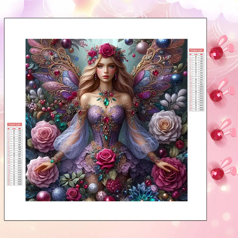 HUACAN Vollquadrat Rundes Diamant Mosaik Frauen Porträt Rose Blume Diamant Malerei Raum Wanddekoration