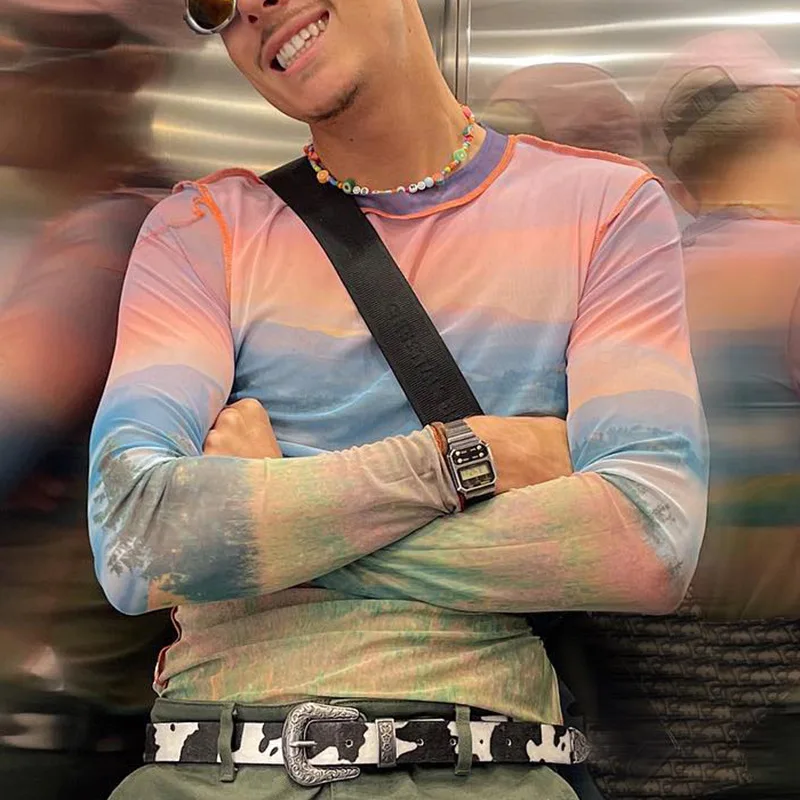 

New Autumn Models Turtleneck Long-sleeved Bottoming Shirt For Men Elastic Color Men's Top Versatile And Tight T-shirt.