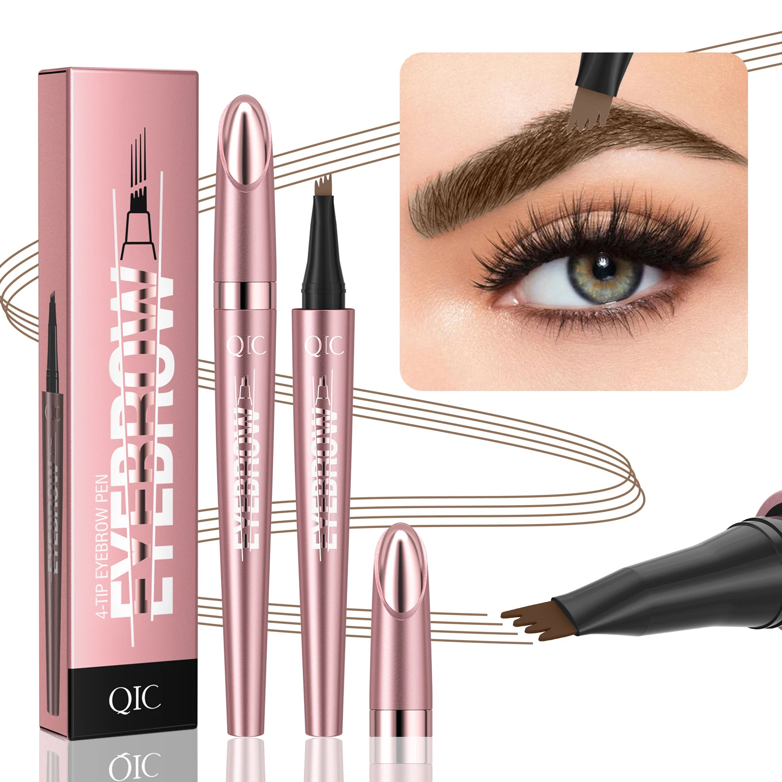 4 Fork Tip Eyebrow Pencil 3D Microblading Waterproof Dark Brown Natural Colour Fine Stroke Magic Eyebrow Pencil 2025 New Ladies
