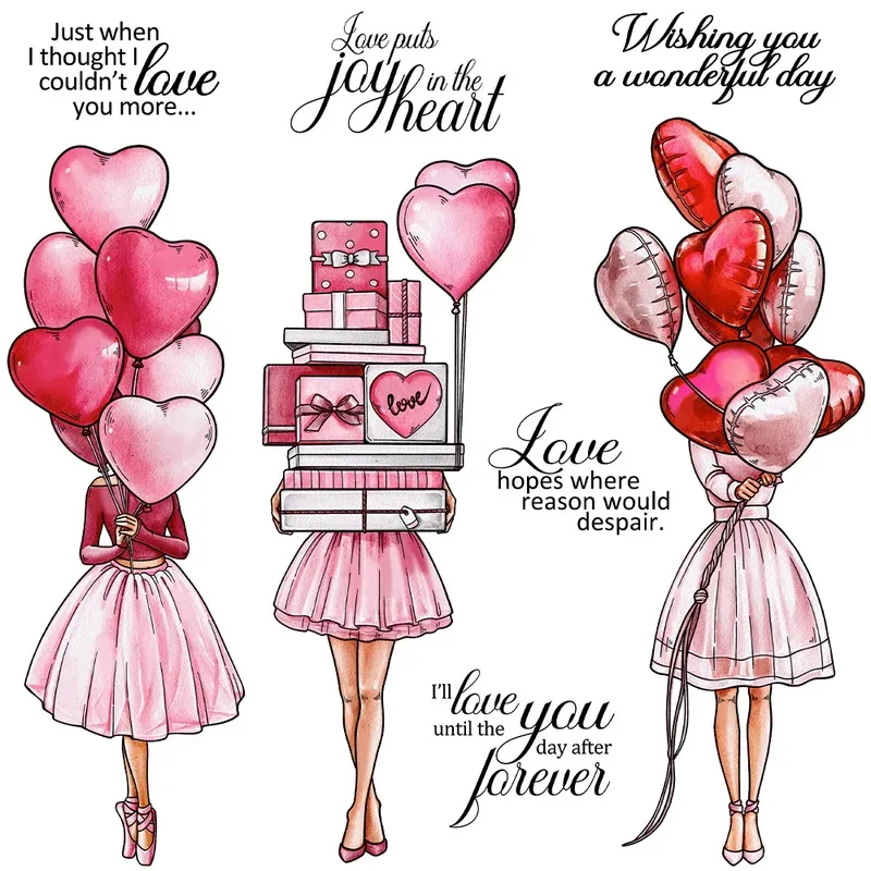 

Women Holding Heart Balloons Clear Stamps Metal Dies Valentine's DIY Scrapbooking Supplies Stamps Dies For Card Album