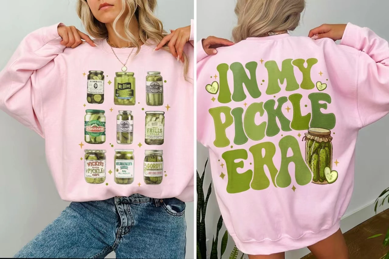 Cute Cotton Canned Pickles Print Women Sweatshirt Funny in My Pickle Era Back Slogan Female Sweater Fashion Casual Girl Tops