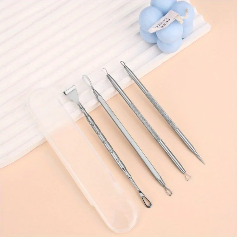 4本針セット、顔の毛穴黒ずみ除去ツール、黒ずみ、ニキビ、額、顔、鼻の除去用マルチツール。