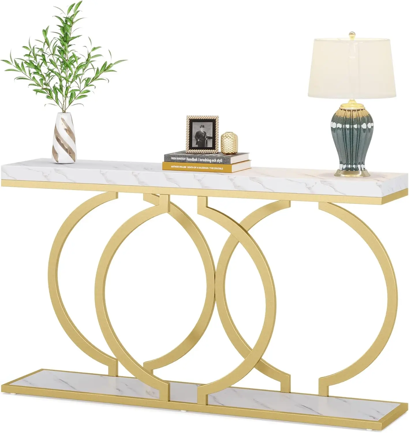 Little Tree 55 Inch Faux Marble Gold Console Table Modern Entryway Table Narrow Long Sofa Table Accent Table For Living Room,