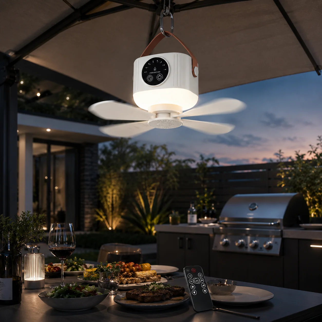 Rechargeable Ceiling Fan with Light USB Hanging Fan Remote Control 3 Speeds Portable Fan for Dorm Bedroom Camping Outdoor 썸네일 3