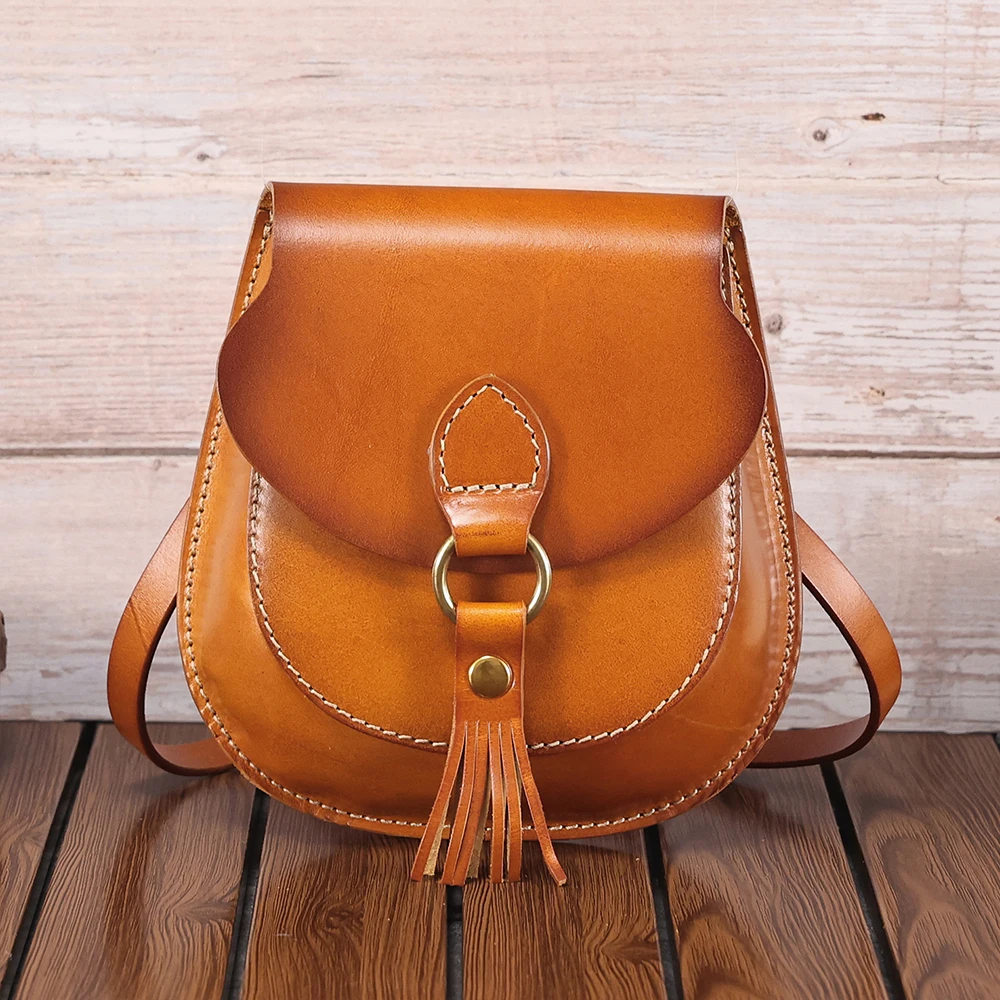 Genuine Leather New Vintage Saddle Bag Fashion Versatile One Shoulder Bag Plant Tanned Leather Crossbody Women's Bag
