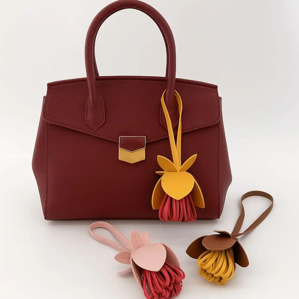 متعدد الألوان شماعات زهرة بولي Leather قلادة جلدية اليدوية الكرتون الجلود المفاتيح موضة سيارة كيرينغ حقيبة قلادة الرجال #5