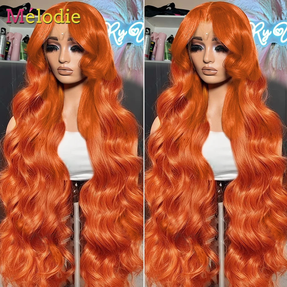 Melodie 220% 30 32 Inches Body Wave Ginger Orange 13x6 Transparent Lace Front Human Hair Wigs 13x4 Lace Frontal Remy Hair Wig