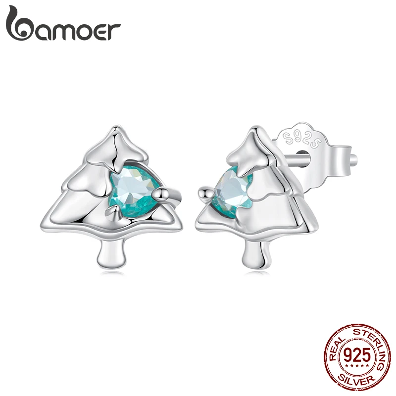 BAMOER 925 sterling zilveren kerstboom oorknopjes, verguld wit goud groen hart CZ piercing oorbellen voor meisjes kerstcadeau